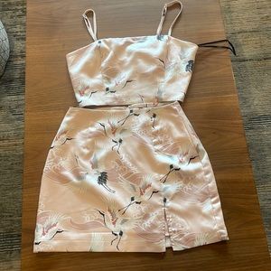 Forever 21 Pink Crane Print Mini Skirt